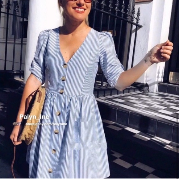 ZARA SS18 SKY BLUE STRIPED DRESS WITH POCKETS - Picture 12 of 16